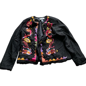 Indigo Moon Black Embroidered Floral Boho Jacket Size M Multicolor